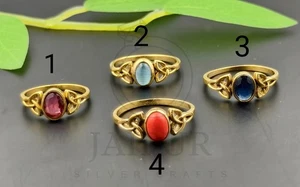 Anillo de mujer de latón macizo multicolor vidrio sintético ovalado piedras preciosas tallas EE. UU. JSR63 - Imagen 1 de 17