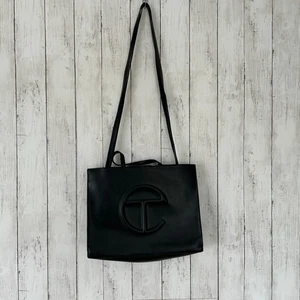 Telfar Medium Shopping Bag Black Vegan Leather Logo Tote Crossbody Handbag - Picture 1 of 8
