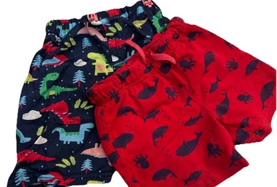 Lot Of 2 Boys Active Wear Shorts Sz 18 Month / 2T Dinosaurs Fish Red Blue Green - Image 1 of 4
