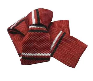 CRAVATTA in Maglia rosso bordeaux TRICOT a righe verticali fini blu bianche - Picture 1 of 2