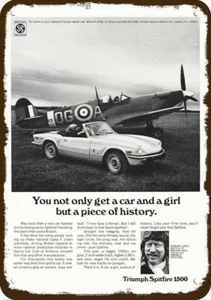 1973 TRIUMPH SPITFIRE 1500 Car &Pilot Ginger Lacey DECORATIVE REPLICA METAL SIGN - Picture 1 of 1