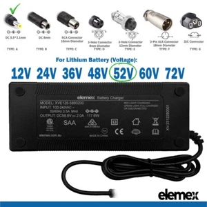 52V 2Ah Battery Charger for Lithium eBike Scooter Mobility Buggy DC 5.5 x 2.1mm - Picture 1 of 3