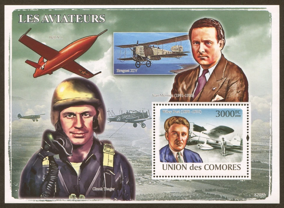 Comoro Islands Scott# 1048 - 2009 Pioneering Aviators, Wiley Post, SCV: $16.50 - Image 1 of 1