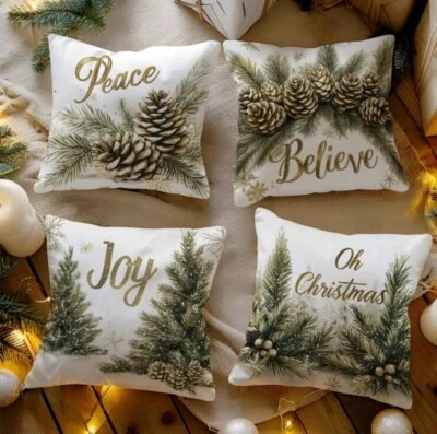 Set Of 4 Beautiful Pine Cone And  Christmas Tree 18X18 Throw Pillow Covers - Image 1 of 4