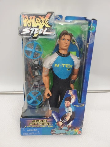 Max Steel Aqua Attack & MX7 Wave Skimmer Board 2001 Mattel WB 12" Action Figure Cover