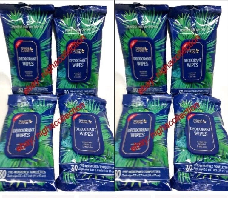 LOT 8x P.Care On The Go Deodorant Wipes 30/pk w/Coconut Oil & Shea Butter SEALED - Image 1 of 4