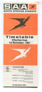 SOUTH AFRICAN AIRWAYS SAA TIMETABLE NOVEMBER 1981 SAL - Picture 1 of 1