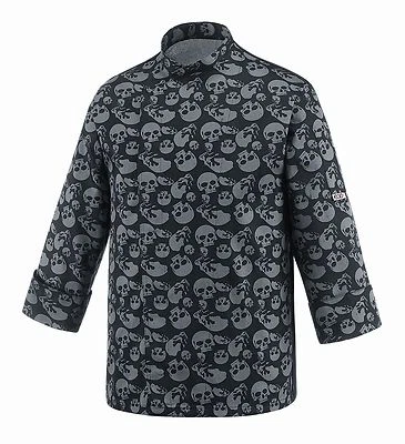 EGOCHEF Kochjacke Black Skulls Totenköpfe atmungsaktiv schwarz Gr. S-4XL ★SALE★