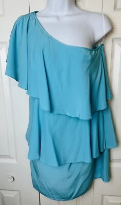 Vestido ANNIE GRIFFIN Charlotte um ombro seda azul turquesa coquetel tamanho 6 seis - Imagem 1 de 4
