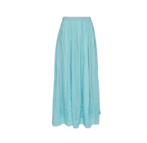 Maxi falda Ulla Johnson Corrine para mujer 16 borlas azul turquesa tiro alto Ramie - Imagen 1 de 12