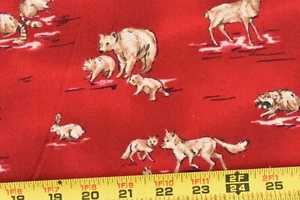 18" Long, Brown & Tan Animal Families on Red Flannel, Kaufman/Barn Dandys,P4174 - Picture 1 of 6