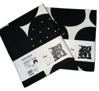 Ikea SANDSENAP Pillow Cushion Cover 50 x 50cm Off-White/Black Circles Set Of 2 - Image 1 of 3
