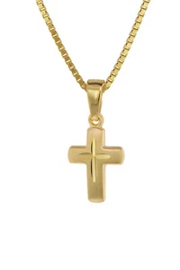 TRENDOR Schmuck Kreuz-Anhänger für Kinder Gold 585 (14 Kt.) + Plattierte Kette 7 - Picture 1 of 7