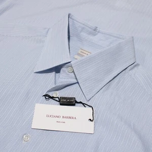 Luciano Barbera NWT Dress Shirt Size 17 43 US In Blue Striped 100% Cotton - Picture 1 of 10