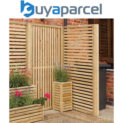 2 x Rowlinson Horizontal Wooden Natural Timber Slat Fence Panel Screen Garden