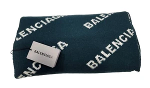 NWT Balenciaga Allover Logo Forest Green Wool Blend Scarf 90 in X 17 in - Picture 1 of 7