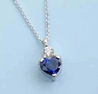 3CT Heart Cut Lab Created Blue Sapphire Women's Pendant 14k White Gold Plated - Image 1 of 4
