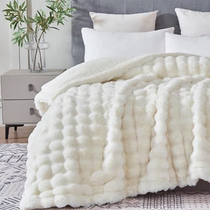 50X60 Inches Ultra-Soft Fuzzy Faux Fur Plush Throw Blanket - Thick, Warm Sherpa - Picture 1 of 7