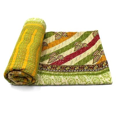 Vintage Quilt Indian Handmade Organic Cotton Counterpane Bedding Throw - Image 1 of 4