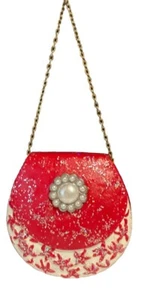 Fashion Purse Red & White Sparkly Ornament W/Gold Chain - Picture 1 of 9