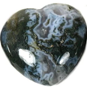 30mm Multicolor Green Moss Agate Puffy Heart Polished Crystal Mineral India 1PC - Picture 1 of 6