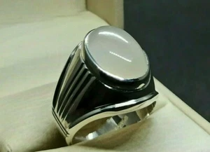 Natürlicher Dur e Nadschaf Sterling Silber 925 Mondstein Handarbeit Weißquarz Herren Ring - Bild 1 von 12