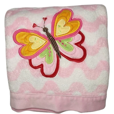 Amy Coe Rosa Blanco Mariposa Manta Vellón Líneas Squiggle Bebé Niña Chevron Foto 1 de 3