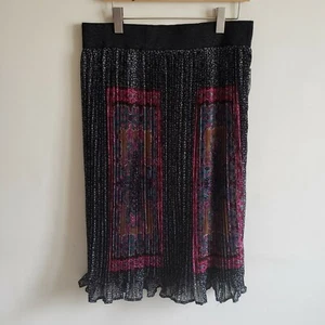 Mix Nouveau mini Pleated Midi Skirt Sz XL Elastic Banded Waist Black Fushia NWT - Picture 1 of 5