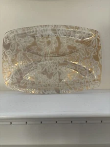 Ricco Verre De Belgique Gold Floral Embossed Divided Platter Vintage Italy - Picture 1 of 16