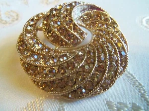 Vintage Large Sparkly Gold Citrine Swirl crystals Brooch gorgeous - Picture 1 of 6
