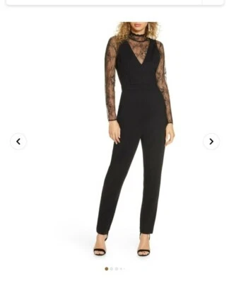 French Connection Tabetha Lula Black Lace Inset Illusion Jumpsuit 0 / 4 - Image 1 of 4