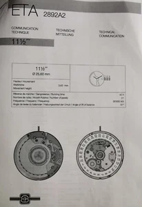 ETA 2892-A2-H2 (ROUE DES HEURES=1,29MM)- SPARE PARTS -VOIR MENU DEROULANT - Foto 1 di 92