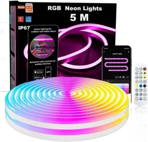 RGB Smart Neon Light Strip 5 Meters, Tuya Wifi Rope Lights IP67 Waterproof Music - Picture 1 of 8