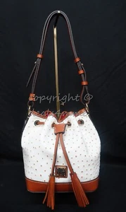 NWT Dooney & Bourke BOSTR1830 Leather Ostrich Small Bucket Bag in Bone MSRP $298 - Picture 1 of 12