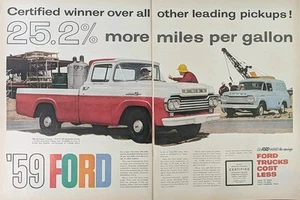 Ford F-100 1959 vintage estilo lateral camioneta vehículo anuncio impreso - Imagen 1 de 1