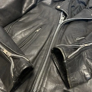 VTG Wilsons Leather Motorcycle Jacket Mens Medium Black Punk Rock Biker Grunge - Picture 1 of 16