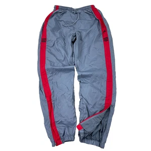 Vintage Y2K Adidas Pants Men Medium Gray Red Windbreaker Track Suit Baggy 2000s - Picture 1 of 15