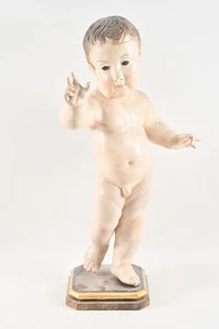 N75K03- Barock Figur Jesuskind Holz geschnitzt Glasaugen 18.Jh - Bild 1 von 12