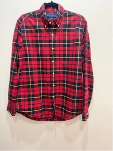 Ralph Lauren Classic Fit Red Navy Plaid Button Down Shirt M Holiday Classic - Bild 1 von 8