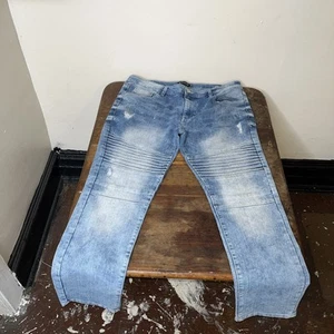 Pantalones de mezclilla Southpole para hombre talla 38x32 azules elásticos ajustados hip hop desgastados - Imagen 1 de 10