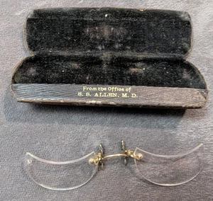 Vtg Antique 1800’s PRINCE NEZ Eye Glasses CRESCENT MOON Rimless CLIMA - Picture 1 of 8