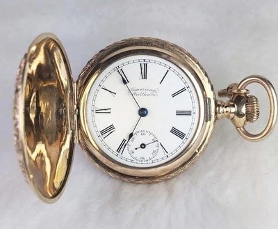 RELOJ BOLSILLO ANTIGUO 1895 WALTHAM ESFERA ELEGANTE RELLENO DE ORO grabado DAMAS 6S 7J Foto 1 de 4