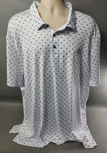 Adidas Golf Shirt Mens 2XL Polo Performance All-Over Print Logo w/White/Navy Blu - Picture 1 of 12