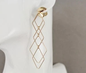 Gold Clip On chandelier earrings clips 3.25" long lightweight wiggly - Picture 1 of 9