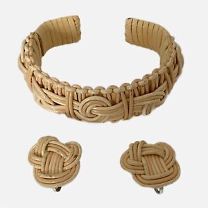 Rattan Knot Bracelet Screw Bk Earring Sanded Wove Polish Braided Over Metal Form