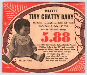 1963 MATTEL TINY CHATTY BABY DOLL TOY Vintage 5"X6" Newspaper Ad 1960's M680 - Picture 1 of 1