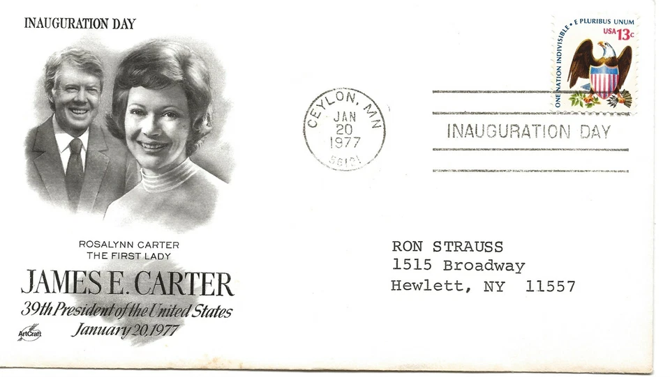 Inauguration Cover 1/20/77 Ceylon Single President Jimmy Carter - Image 1 of 1
