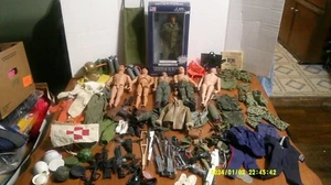 MISC GI JOE  & Military MEN ACCESSORIES LOT - GUNS CLOTHES HATS SHOES SCUBA RAFT - Picture 1 of 12