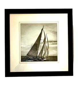 Michael Kahn Sailboat Series Photograph B&W Lake Boat Art Print Framed 18" SQ #1 - Picture 1 of 5