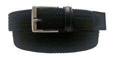George Mens Black 35MM Leather Trim Nickel Buckle Stretch Casual Belt Size 32